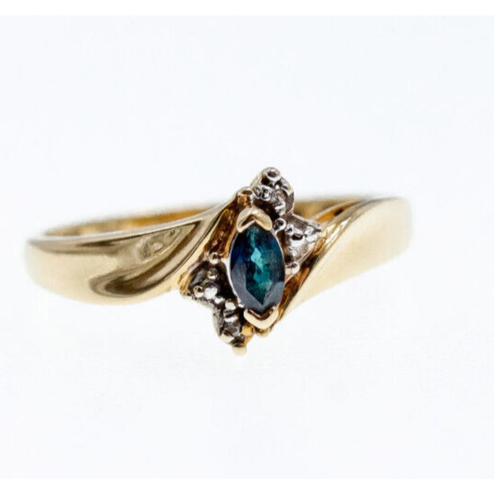 10K Yellow Gold Blue Spinel & Diamonds Ring Size 8